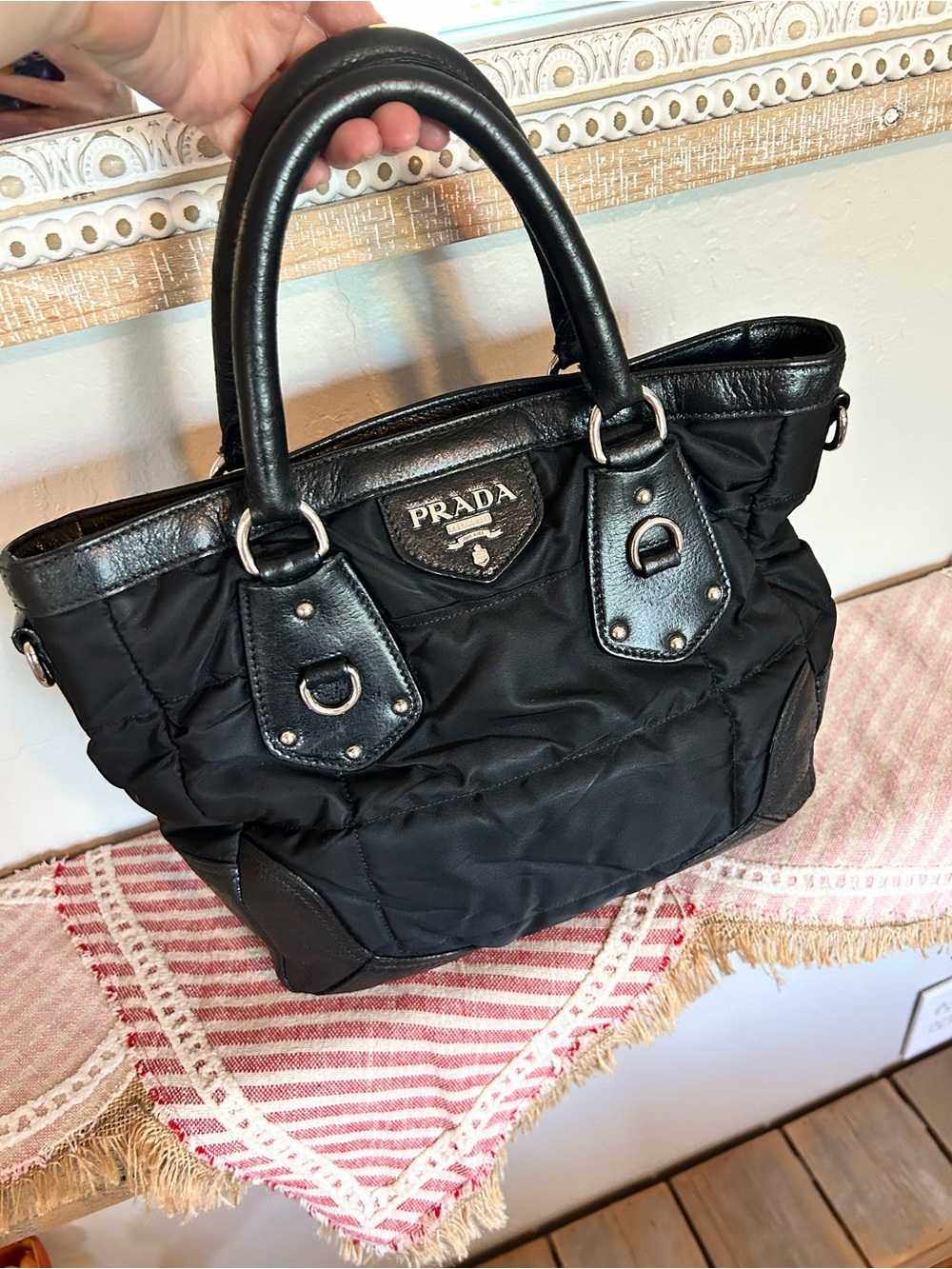 Prada nylon/leather with dusty and c.o.a.